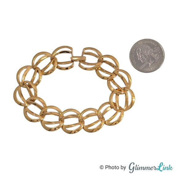 Vintage 90s Napier Geometric Open Work Curb Link Gold Tone Bracelet - Picture 6 of 12